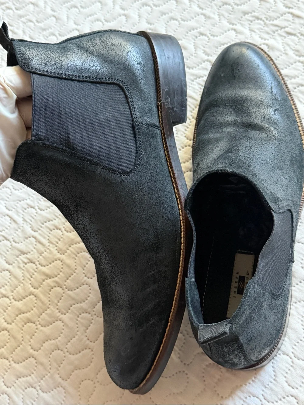 Joseph Abboud Men’s Black Leather Slip-On Boots Subtle Distressed Finish Size 10